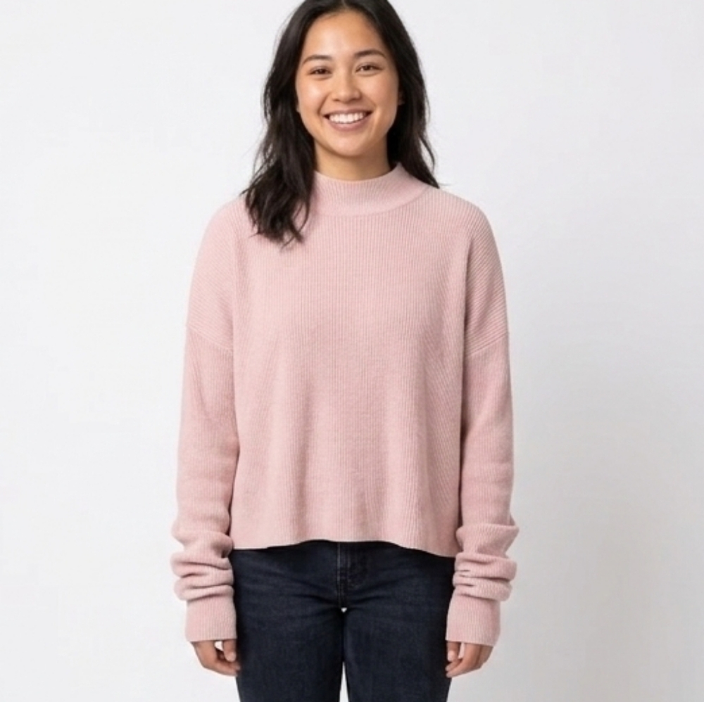 Femme Ribbed Knit Mock Neck Knit Sweater longer sleeves soft Oversized Large